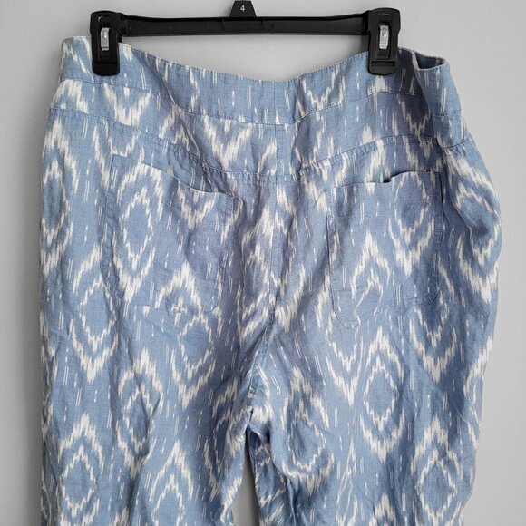 Chico's Ikat Blue White 100% Linen Tie Dye Abstract Print Wide Leg Pants - Picture 9 of 12